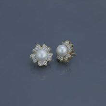 Load image into Gallery viewer, South Sea Pearl Diamond Pavé Flower Earrings in Yellow Gold
