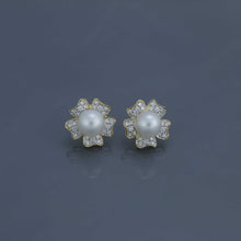 Load image into Gallery viewer, South Sea Pearl Diamond Pavé Flower Earrings in Yellow Gold
