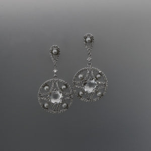 White Topaz and Akoya Pearl Danglers