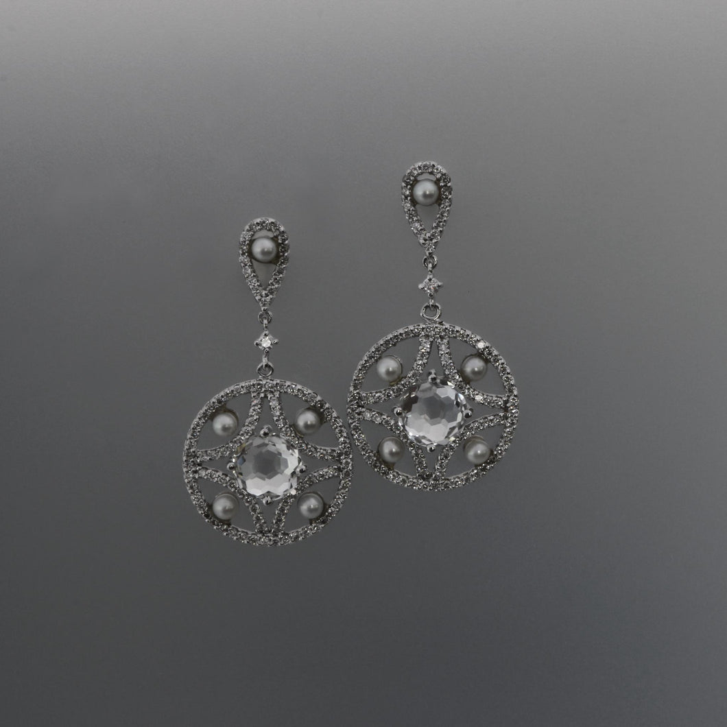 White Topaz and Akoya Pearl Danglers