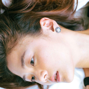 Mismatched White and Tahitian Keshi Earrings in Black and White Gold
