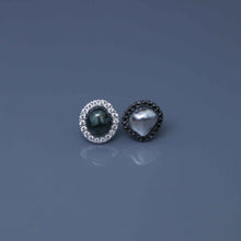 Load image into Gallery viewer, Mismatched White and Tahitian Keshi Earrings in Black and White Gold
