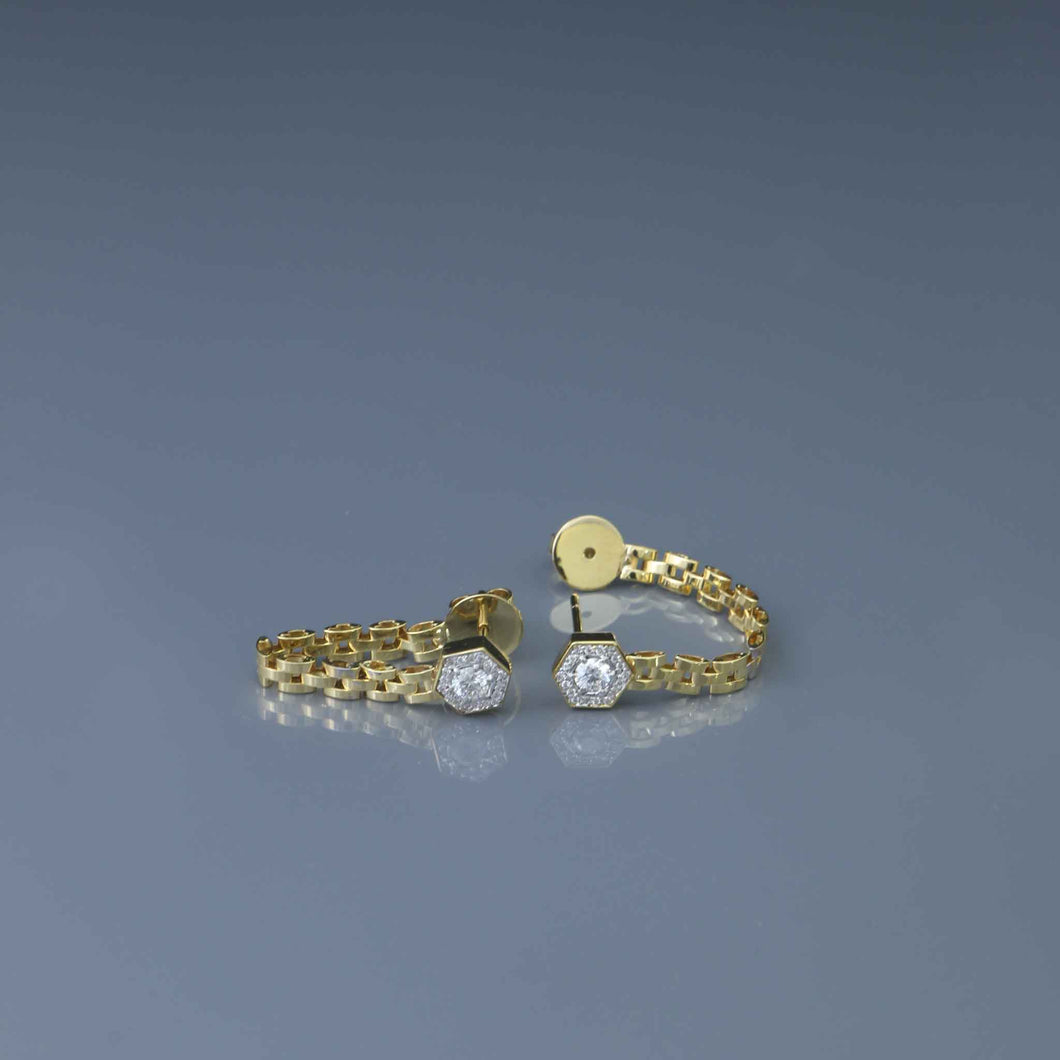 Diamond Pave Hex Chain Drop Earrings