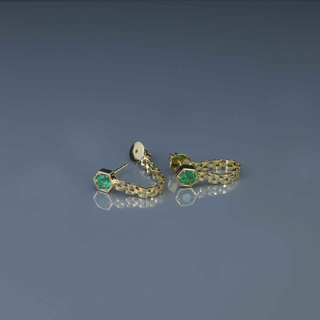 Zambian Emerald Hex Chain Drop Earrings