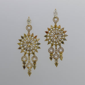 Natural Fancy Colored Diamond Dreamcatcher Drop Earrings in Yellow Gold