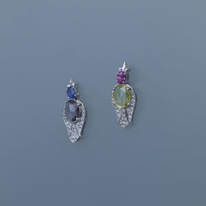 Sparrow Narrow Mismatched Rose Cut Sapphire Earrings