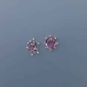 Mismatched Pink Tourmaline Satellite Swirl Earrings