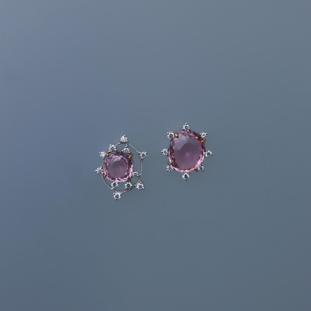 Mismatched Pink Tourmaline Satellite Swirl Earrings