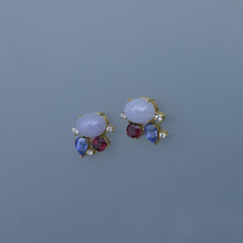 Load image into Gallery viewer, Lavender Jade, Red Spinel and Ceylon Sapphire Earrings
