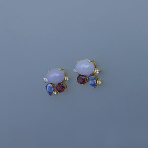 Lavender Jade, Red Spinel and Ceylon Sapphire Earrings