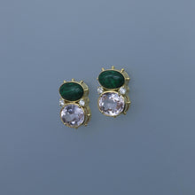 Load image into Gallery viewer, Unique Malachite Cabochon and Kunzite Earrings
