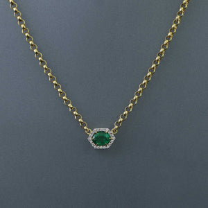 Hex Zambian Emerald and Diamond Rolo Necklace