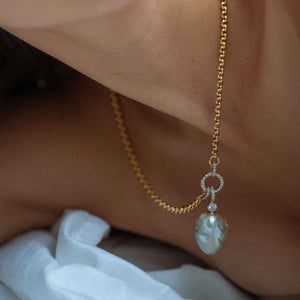 Baroque South Sea Pearl Drop Necklace with Diamond Pave Links