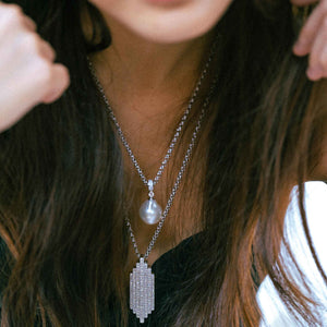 Baroque South Sea Pearl Chain Necklace with Pave Diamonds