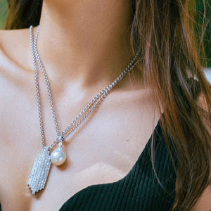 Baroque South Sea Pearl Chain Necklace with Pave Diamonds