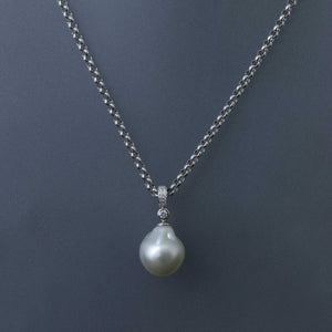 Baroque South Sea Pearl Chain Necklace with Pave Diamonds