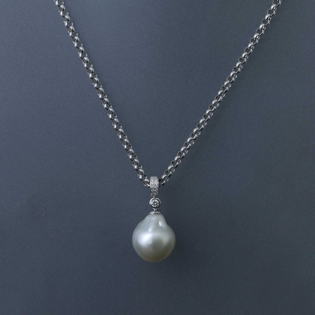 Baroque South Sea Pearl Chain Necklace with Pave Diamonds