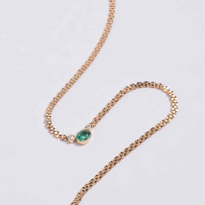 Bezel Set Zambian Emerald and Diamond Chain Necklace