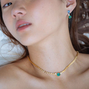 Bezel Set Zambian Emerald and Diamond Chain Necklace