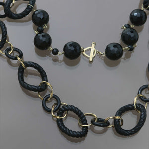 Carved Onyx and Twisted Gold Link Necklace
