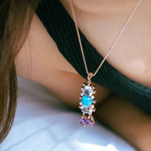 Load image into Gallery viewer, Persian Turquoise, White Topaz and Amethyst Drop Pendant
