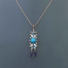 Load image into Gallery viewer, Persian Turquoise, White Topaz and Amethyst Drop Pendant

