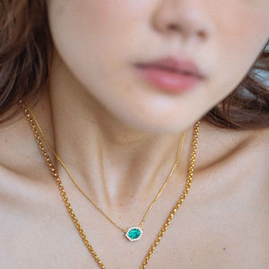 Hex Zambian Emerald Pendant with Foxtail Chain