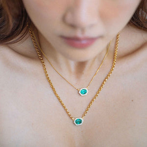 Hex Zambian Emerald and Diamond Rolo Necklace