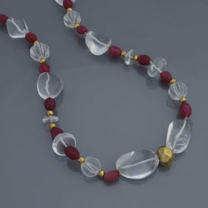 Rock Crystal and Rubellite Bead Necklace with 22k Gold Spheres