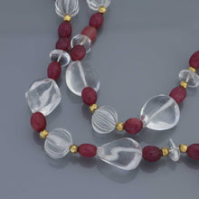 Load image into Gallery viewer, Rock Crystal and Rubellite Bead Necklace with 22k Gold Spheres
