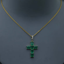 Load image into Gallery viewer, Zambian Emerald Cross Pendant in Yellow Gold
