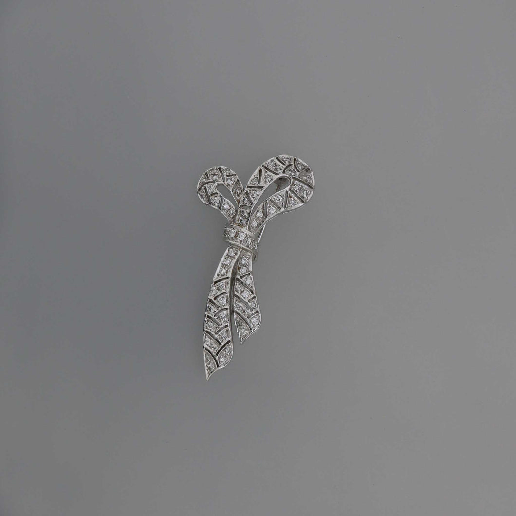 Art Deco Double Knot Diamond Pave Brooch