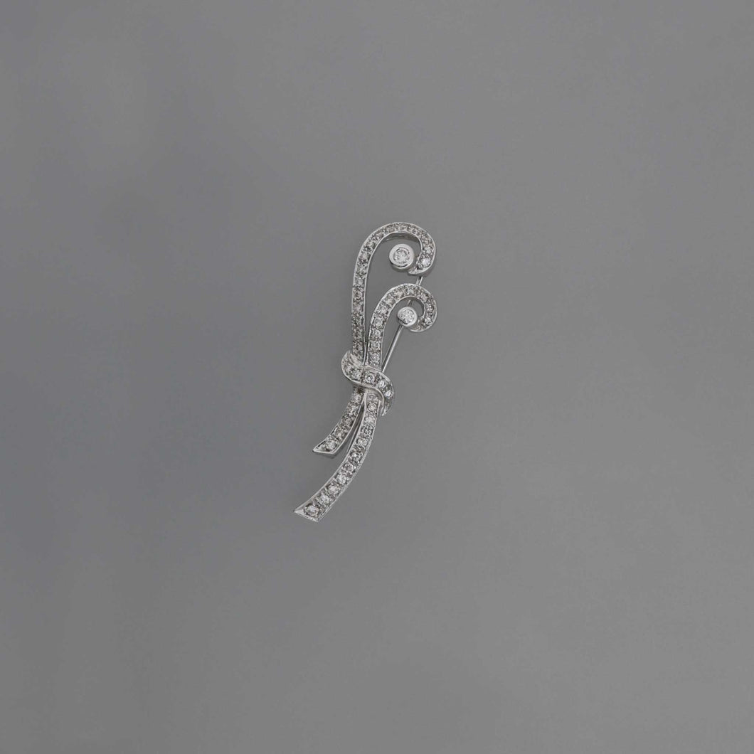 Art Deco Fern Diamond Pave Brooch