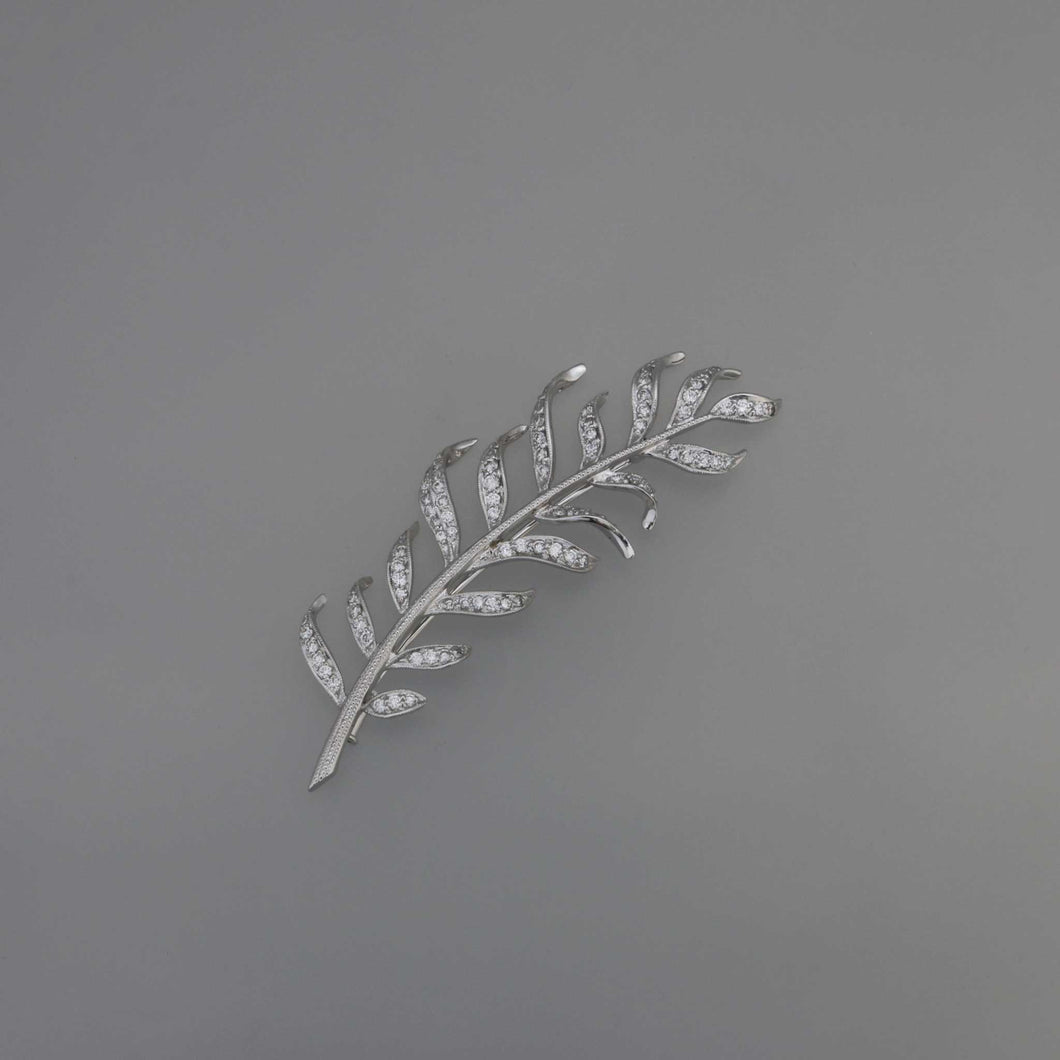 Art Deco Wheat Leaf Diamond Pave Brooch
