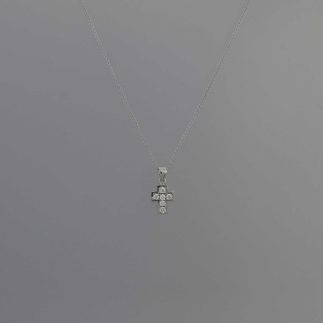 Petite Prong Set Diamond Cross with Border