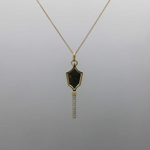 Deco Mirror Key Pendant with Diamond Pave in Yellow Gold