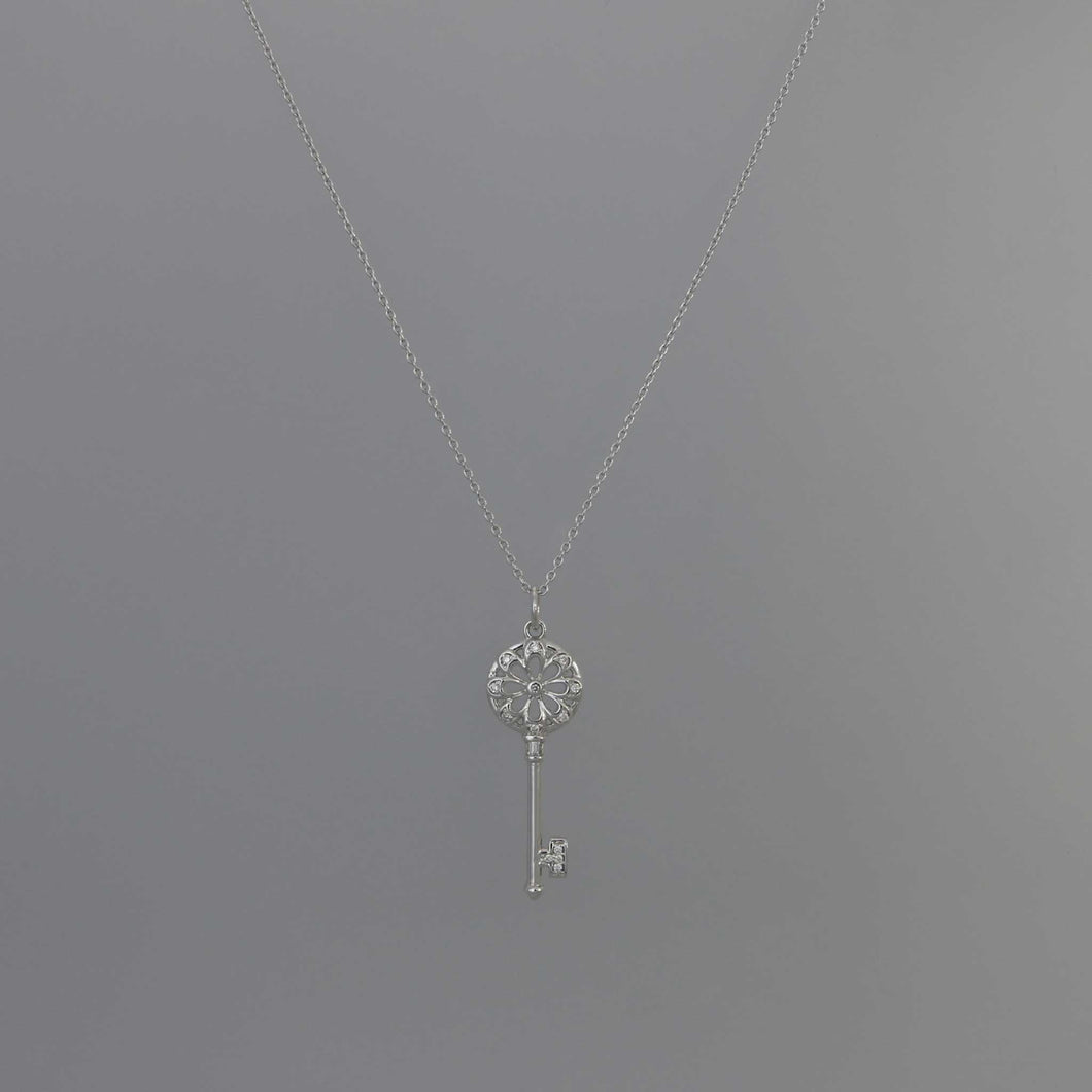 Key Pendant with Pave Scallop Detail in White Gold