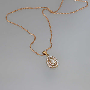 Double Layer Pear Pave Pendant with Oval Brilliant Center Stone in Rose Gold