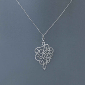 Micro Pave Diamond Ribbon Deco Pendant in White Gold