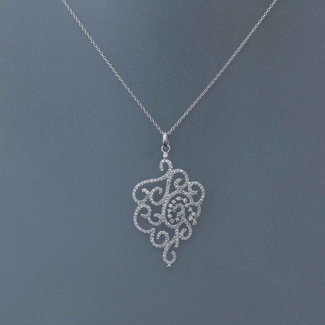 Micro Pave Diamond Ribbon Deco Pendant in White Gold