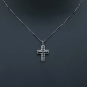 Double Layer Diamond Pave Cross Pendant