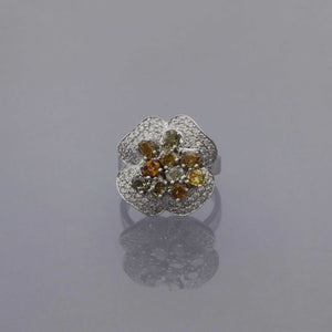 Fancy Colored Diamond Flower Pave Ring