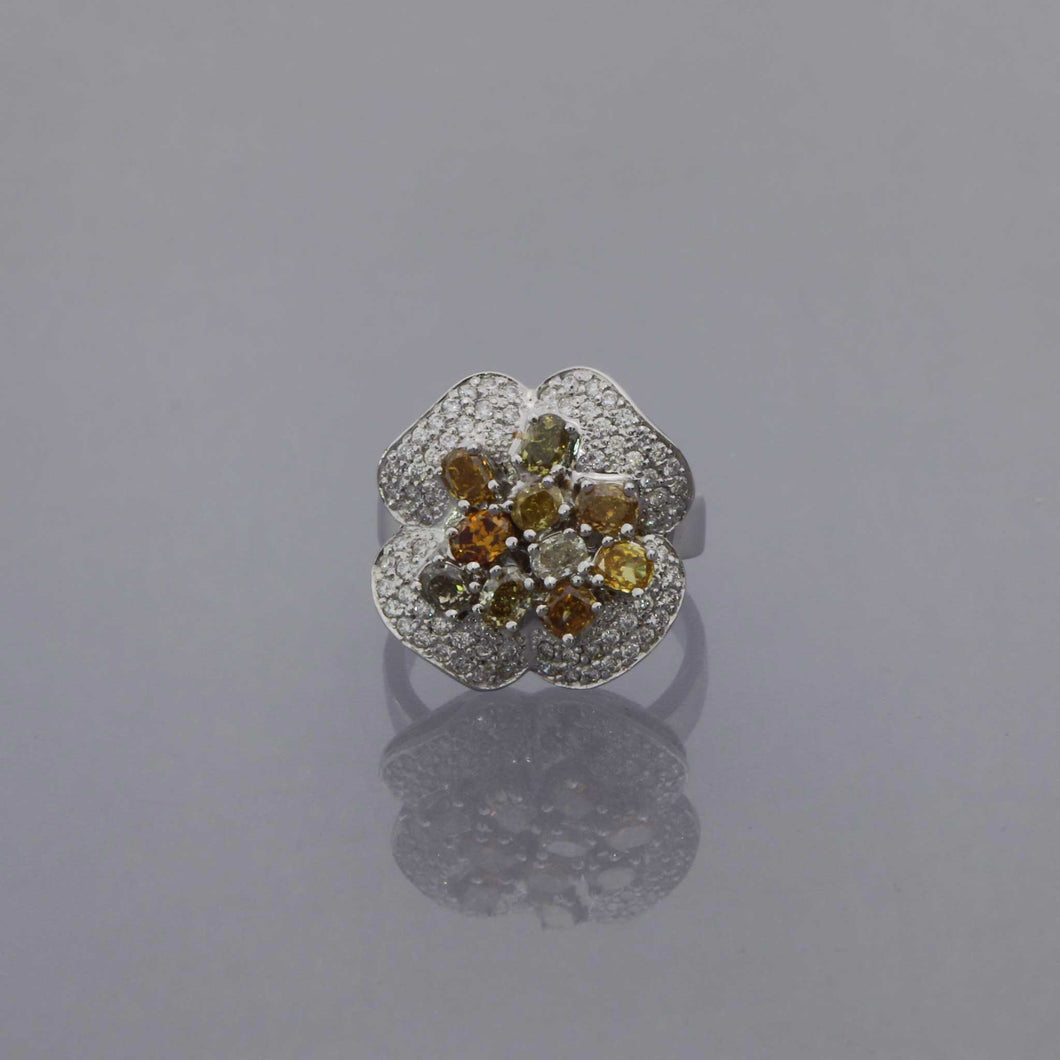 Fancy Colored Diamond Flower Pave Ring