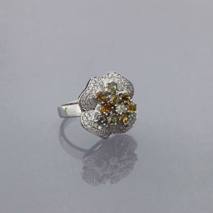 Fancy Colored Diamond Flower Pave Ring