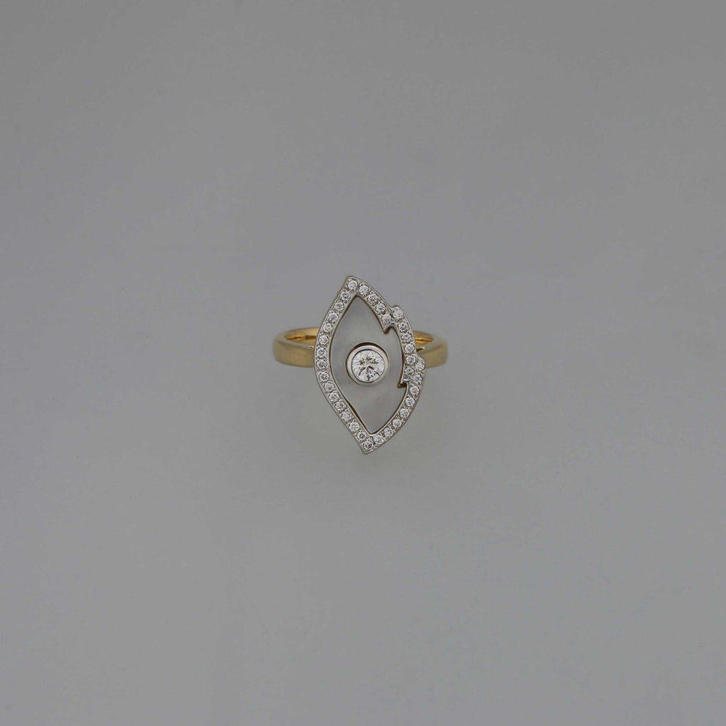 Diamond Bezel and Mother of Pearl Leaf Ring