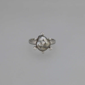 Silver and Pewter Keshi Pearl Orbital Ring