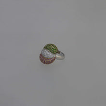 Load image into Gallery viewer, Three Layer Pave Ring in Chrome Diopside, Pink Sapphire and Diamonds
