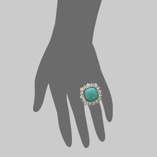 Load image into Gallery viewer, Natural Persian Turquoise Cabochon and Flower Cutout Frame Ring in White Gold
