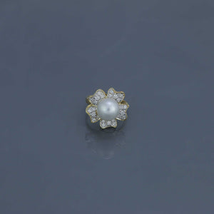 South Sea Pearl Diamond Pavé Flower Ring in Yellow Gold